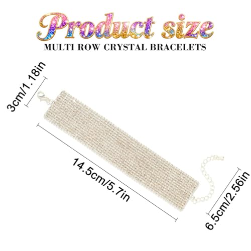 ACEDRE Rhinestone Bracelet Silver Bling Diamond Rows Chain Bracelets Jewelry for Women