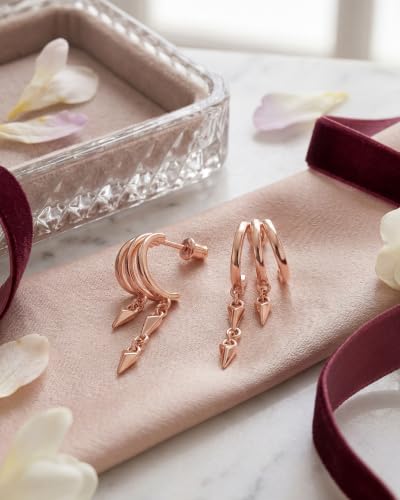 MUMREUES Gold Earrings for Women Trendy 14K Gold Plated Dangle Earrings Small Hoop Huggie Drop Stud Earrings Cubic Zirconia Simple Minimalist Dainty Chain Tassel Hypoallergenic Earrings - color: Simple & Rose Gold