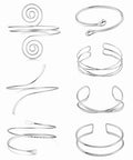 7Pcs Upper Arm Cuff for Women Gold Silver Open Arm Cuff Bracelets Adjustable Armlet Armband Minimalist Coil Swirl Arm Cuff Bracelet Jewelry - style: Silver-B