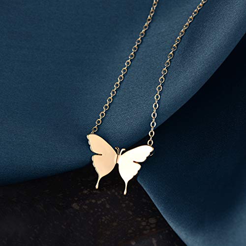 Fettero Animal Necklaces for Women 14K Gold Plated Charm Snake Necklace Elephant Bird Cat Butterfly Pendant Cute Dainty Necklace Jewelry - style: Butterfly C / Gold