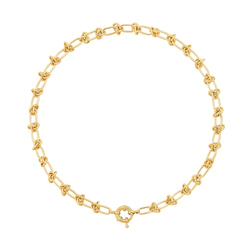 Aobei Pearl 18K Gold Plated Paperclip Chain Choker Satellite Chain Freshwater Cultured Biwa Pearl Pendant Necklace Dainty Turquoise Jewelry for Women - color: 18K Gold Plated Knot Chain