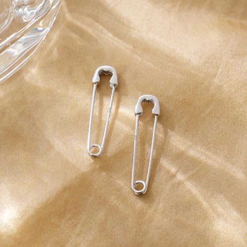 CHIC & ARTSY 925 Sterling Silver Safety Pin Earrings - Lightweight Comfortable Punk Paperclip Cartilage Hoop Earrings, Trendy Industrial Style Jewellery for Women and Men - color: White-#2