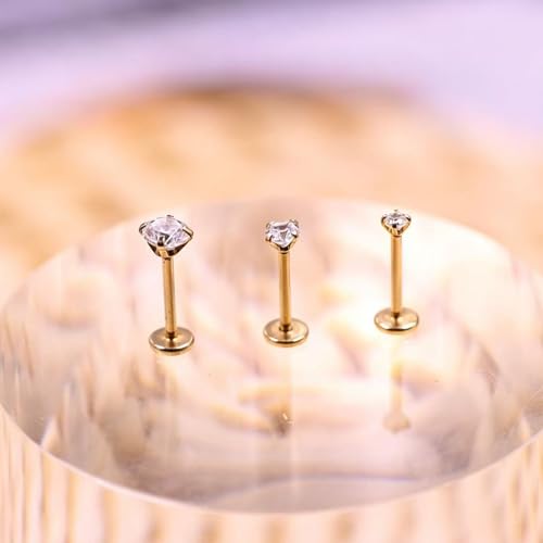 CHARMONLINEVertical Labret Lip Piercing Jewelry with Chain, Top Push in Threadless Flat Back Stud 20G Small Thin Half Hoop Ear Piercing 316L Surgical Steel Ear Piercing Cartilage Earrings Lip Eyebrow Helix Ear Piercing Jewelry with Changing Tool - color: