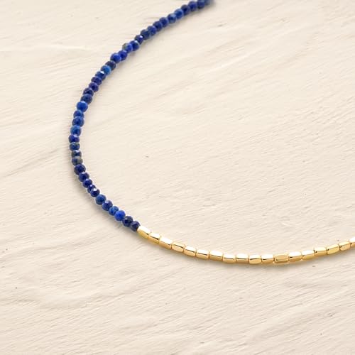 MYEARS Women Beaded Bracelet Gold Gemstone 14K Simple Dainty Handmade Chain Everyday Boho Beach Jewelry - style: Lapis Lazuli