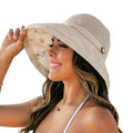Women's-Mesh-Sun-Hats Wide-Brim Summer Beach Bucket Caps for Girls Outdoor-UV-Protection Foldable-Fishing-Hat Chin Strap - color: Beige