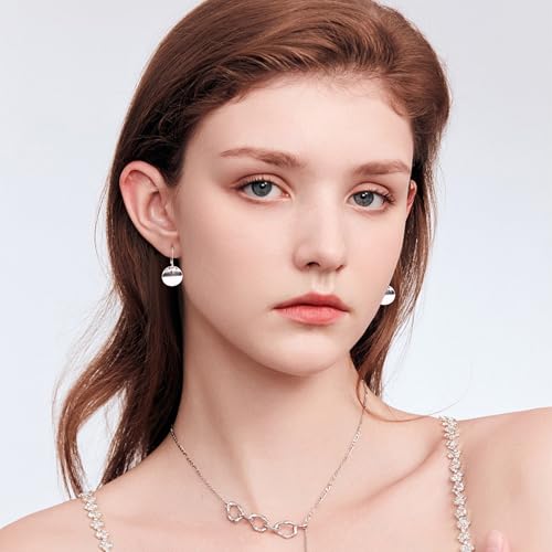 14K Gold Dangle Earrings for Women，Lightweight Circle Disc Coin Geometric Flat Brushed Drop Earrings, Hypoallergenic Leverback Earrings Jewelry - color: A-Silver