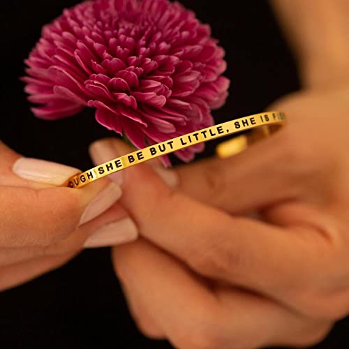 MantraBand - Mantra Band Bracelet - Gold color - Inspirational Engraved Adjustable Cuff - Gifts for Women, Sisters, Friends, Family - style: THOUGH SHE BE BUT LITTLE, SHE IS FIERCE