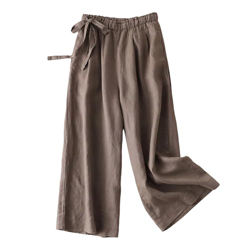 JiXiang Women's Palazzo Pants Wide Leg Boho High Waisted Side Drawstring Lounge Trousers Flowy Casual Loose Lightweight Pants - color: 1-brown, size: X-Large