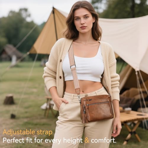 MEITRUE Crossbody Bags for Women, Vegan Leather Crossbody Purse Trendy Multi Pockets Shoulder Handbag with Tassel - color: 01-brown
