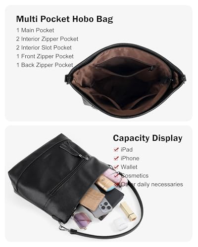 MASINTOR Hobo Crossbody Bags for Women, 2 in 1 Convertible Leather Crossbody Purse Handbags Shoulder Bags with Tassel - color: Black