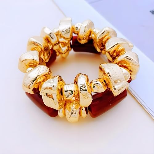 Gold Bracelet Stack For Women, 3Pcs Jade Vintage Chunky Stackable Stretch Boho Western Adjustable Bracelet Stacks Statement Dainty Tarnish Free Waterproof Jewelry Gift - color: 3PCS