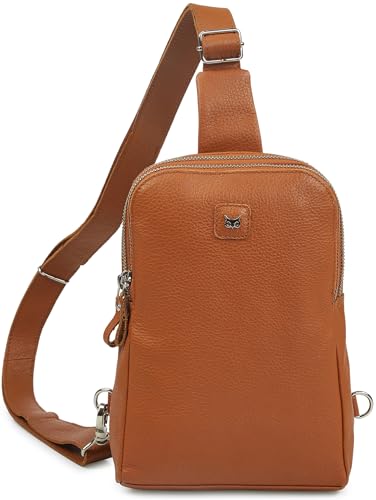 Leather Sling Bag for Women Genuine Crossbody Purse Small Trendy Cross Over Chest with Phone and Credit Card Slots (Cognac Nappa) - color: Cognac Nappa