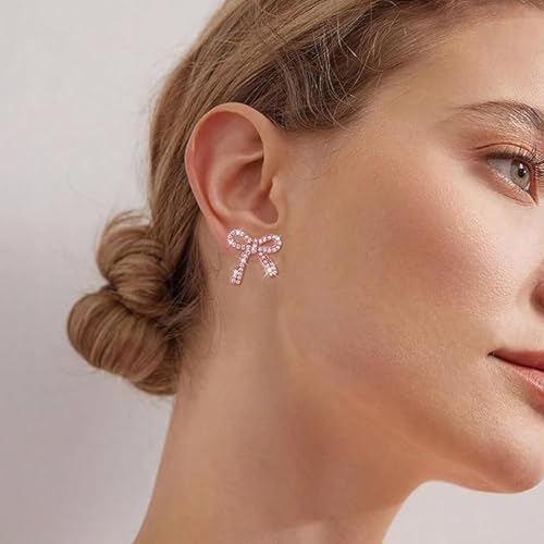 Rhinestone Bow Earrings for Women, Elegant Bridal Jewelry Statement Drop Dangle Earrings, Wedding Guest Dress Matching Accessories, Bridesmaid Gift, Sparkling Party Costume Outfit - color: A8:Red Bow Stud Earrings