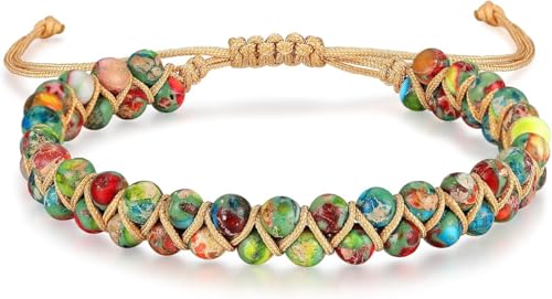 Sriomu 7 Chakra Bracelets for Women Handmade Natural Jasper Stone Healing Bead Bracelet Women Men Boho Friendship Inspirational Jewelry Natural Jasper Stone Double Layer Healing Bead Jewelry Gifts - color: A-Colorful（Life)