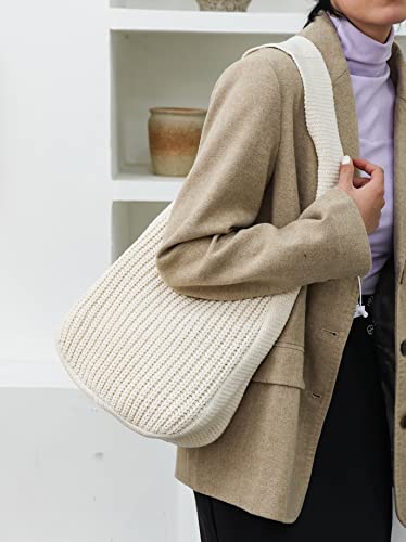ENBEI Women's Crochet Tote Bag Knit Shoulder bag,Aesthetic Bag,Cute Eco-Friendly Tote for Travel,Daily Use,Gift Box Packaging - color: Creamy White