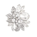 CSY Luxury Women's Austrian Crystal Leaves Flower Big Cocktail Statement Rings Stretch Adjustable Ring Jewelry Accessories - color: White Crystal
