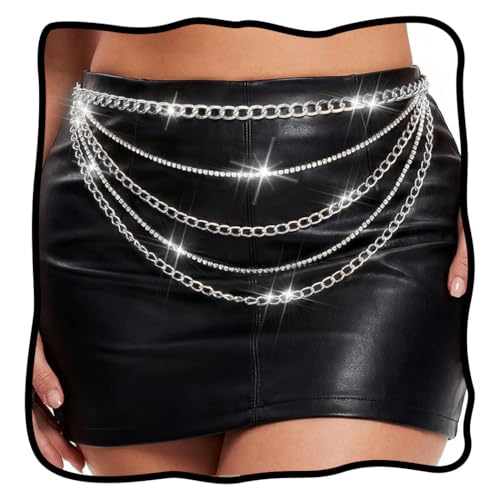 Nicute Gold Chain Belt Layered Waist Chain Sparkly Body Chain Jewelry for Women - color: Silver