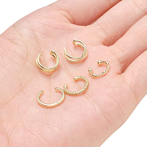 Tornito 4-10 Pairs Stainless Steel Ear Cuff Helix Cartilage Clip On Wrap Earrings Fake Nose Ring Non-Piercing Adjustable - color: A6:10Pairs, Gold Tone
