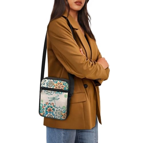 Womens Crossbody Bag Cell Phone Purse Wallet Small Shoulder Handbag for Workout Travel Gym - color: Boho Dragonfly