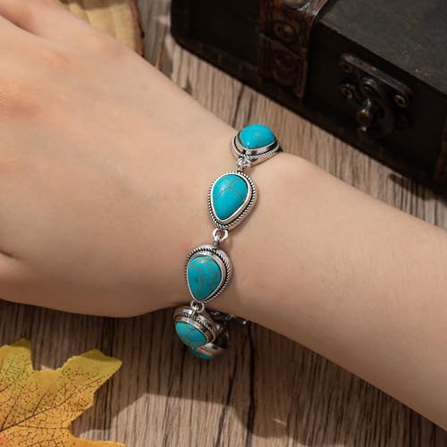 4 PCS Western Turquoise Jewelry for Women Boho Vintage Navajo Pearl Necklace Earring Bracelet Ring Set Country Cowgirl Accessories for Gift - color: C-Blue