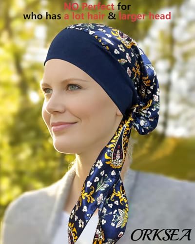 Chemo Headwear for Women Head Scarf Headwraps Silky Soft Turbans for Women Cancer Hats Chemo Beanie Coverings Scarves - color: C Blue Floral Pattern 4