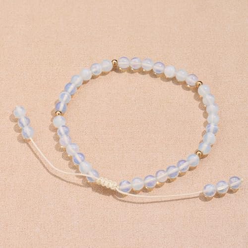 Softones 6mm Natural Stone Anklet for Women Gemstone Ankle Bracelets for Women Healing Energy Crystal Anklets Adjustable(8.5-10 Inches) - color: Opalite