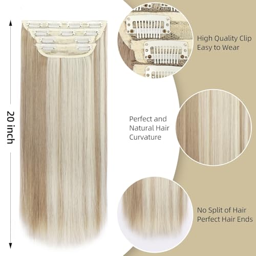 Hair Extensions Straight Clip in Hair Extensions Clip ins - Soft and Thick (20 Inches, 4Pcs, 16H613#) - color: 16H613#