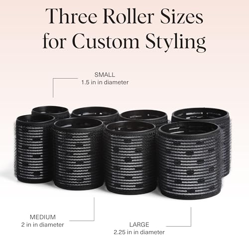 Kitsch Ceramic Hair Rollers for Women – Self-Grip Hair Curlers for Heatless Curl Overnight, Long-Lasting Frizz-Free Curls, Volumizing Large Rollers for All Hair Types – Black, 8 Count (Pack of 1)