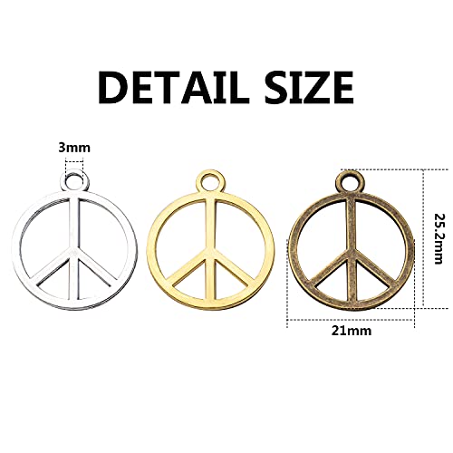 BronaGrand Sign Pendant Charms Alloy Peace Symbol Charms Peace Sign Beads Pendants Jewelry Charms Craft Supplies for DIY Necklace Bracelet Jewelry Making Accessory - color: Bronze/Silver/Gold