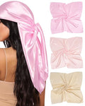 Mesovor 35” Square Head Scarf for Women, 3 Pack Like Silk Satin Headscarf Hair Neck Scarf Top Bandanas for Sleeping - color: Pink + Dusty Pink + Camel