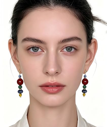 Boho Earrings for Women Natural Stone Beaded Handmade Vintage Dangle Earrings Bohemian Lightweight Hypoallergenic Jewelry for Dailywear Festival Occasions - color: Colorful beaded