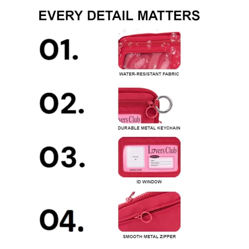 Wristlet Wallet for Women Mini Zip Card Case with Clear ID Window Zipper Coin Purse Lightweight Portable Keychain Wallet - color: Burgundy
