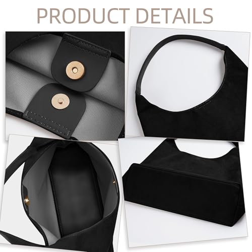 Large Work Tote Bags for Women, Boho Slouchy Suede Purses Handbags - color: Black