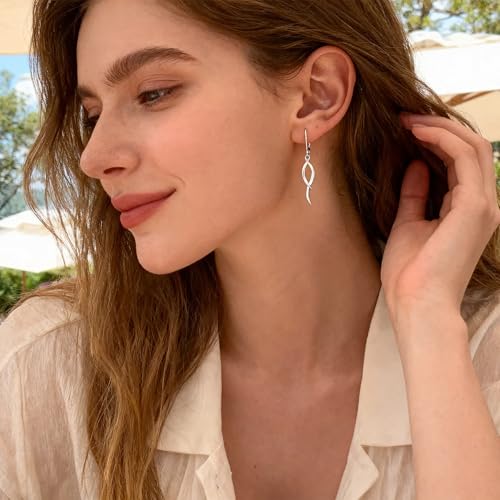 ALEXCRAFT Twisted Silver Dangle Earrings, Hypoallergenic Elegant Lightweight 14k Gold Plated Long Brushed Twisted Tassel Dangling Drop Leverback Earrings for Women Trendy Statement Jewelry in Box - color: Silver