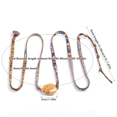 Women Wrap Bracelet Boho Natural Jasper Crystal Stone Beads Strand Bracelets - color: Picture Stone