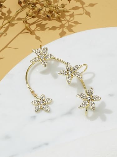 2Pcs Rhinestone Butterfly Earrings Ear Cuffs Non-Pierced Fake Earrings Butterfly Climber Wrap Around Earring Dainty Adjustable Ear Clip Jewelry for Women - color: Style11-gold