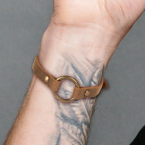 SPUNKYsoul Buckle or 5 Wrap Leather Circle Bracelet - Handmade Adjustable Leather Wrap Bracelet for Women & Men, Unique Distressed Stackable Jewelry with Symbolic Circle for Everyday Wear & Gifting - style: Men's Buckle Circle Single Band