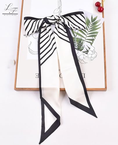 Hioyiwse Head Scarf Hair Neck Scarves For Women Purse Bag Scarfs For Handbags Silky Long Thin Satin Headscarf Fashion - color: B2-black Lines on White Background