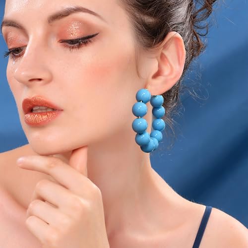 Summer Candy Colored Bead Earrings Lightweight Dainty Acrylic Geometry Hoop Earrings for Women Cute Boho Chic Handmade Jewelry - color: Sky Blue