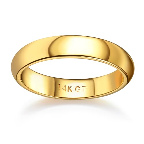Florideco 14K Gold Filled Ring for Women Men Thick Thin Pinky Thumb Ring Wedding Band Ring Non Tarnish Plain Domed Comfort Fit Size 6 to 10 - color: 14K gold plated-5mm