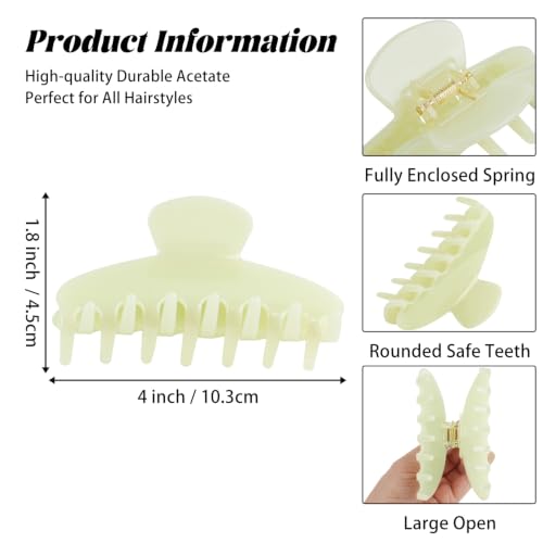 MAORULU Cute Claw Clip for Women – 4.3'' Large Acetate Hair Clips for Thick Thin Curly Long Hair, Durable Hair Clamps Non-slip Jaw Clip, Strong Hold, Stylish French Design (Mint Cream) - color: Mint Cream