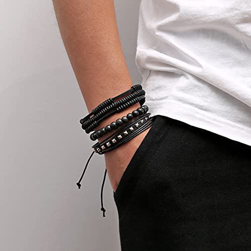 HZMAN Wrap Bracelets Men Women, Hemp Cords Wood Beads Ethnic Tribal Bracelets, Leather Wristbands - style: Wooden bead style 7