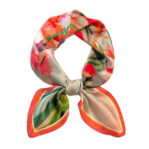 FONYVE 100% Mulberry Silk Scarfs for Women-Lightweight Square Satin Head Scarf-Small Silk Hair Scarf for Sleeping 21"x21" - color: 18 Red Flower