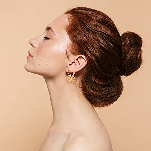 Bohemian Boho Filigree Hoop Earrings for Women – Intricate & Delicate Cutout Design Details – Tribal Floral Gypsy Lightweight Geometric Metallic Statement Earrings - style: Mini Clover - Gold