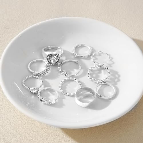 CHICUTIE Gold Knuckle Rings Set For Women Stackable Joint Finger Midi Rings Dainty Cubic Crystal Zirconia Hollow Twist Cute Pack Jewelry Gift - style: 23PCS SILVER