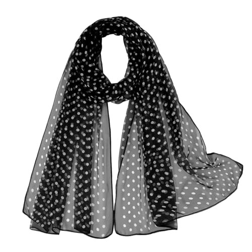 E-Clover Unique Fashion Women's Scarf Chiffon Sheer Scarves for Women Lightweight - color: Black Polka Dot-01