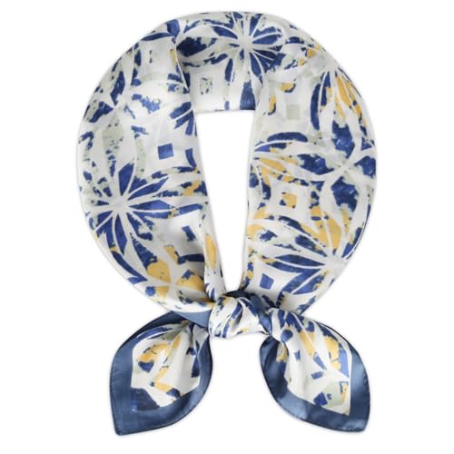 Relang Fashion Silk Satin Head Scarf for Women Hair Bandana Hair Scarf Wrap Neck Scarf for Women 27.5×27.5 inches - color: Blue Pattern