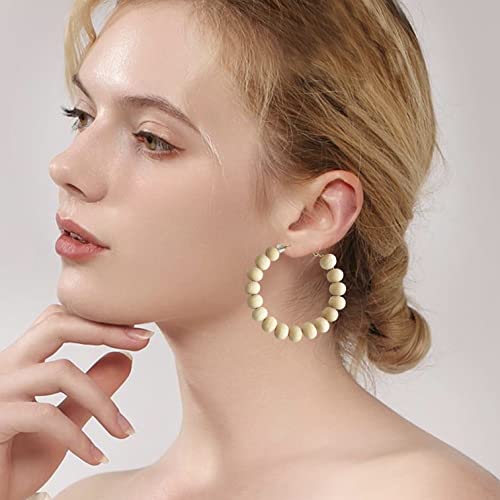 Handmade Nature Wooden Beaded Hoop Earrings Bohemian Minimalist Colorful Circle Round Wood Bead Earrings Vintage Chic Wooden Ethnic Dangle Drop Earrings for Women Statement Jewelry Gifts - color: Wood color