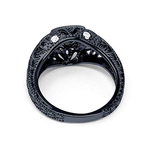 Blue Apple Co. Art Deco Ring Round Cubic Zirconia Leaf Filigree Design Split Shank Twisted Band Bridal Statement Wedding Engagement Rings For Women 925 Sterling Silver Gifts For Her - color: Black Tone, Simulated Black CZ