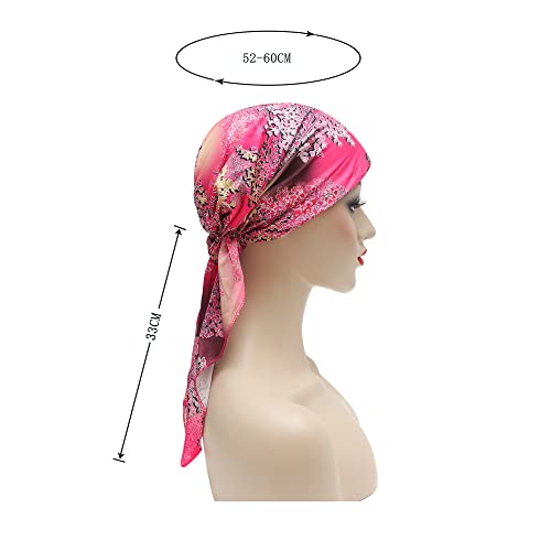 ZLYC Chemo Headwear Pre Tied Head Scarf Headwraps Lightweight Turban Beanie Cap for Women - color: Floral Pink